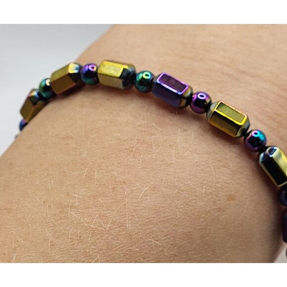 Oil Spill Rainbow Magnetic Bracelet Anklet 10in - Picture 2 of 2